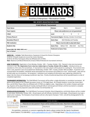 Fillable Online Uthouston 9 Ball Registration Form Pdf The University