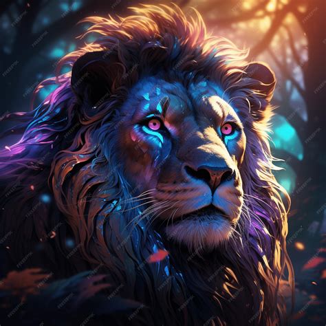 Premium Photo | A drawing of a lion with a colorful style