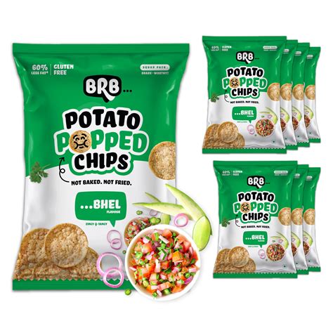 Buy Brb Popped Potato Chips Not Baked Not Fried Bhel Flavour 8 Packs X 48 Grams 60