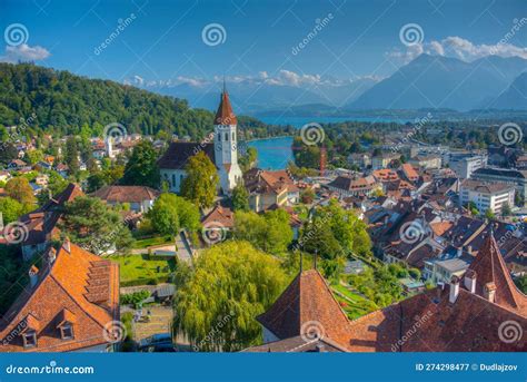 Panorama View of Thun from the Castle, Switzerland Stock Image - Image ...