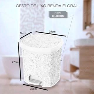 Lixeira 8 Litros Cesto Lixo Pedal Para Banheiro Cozinha Floral