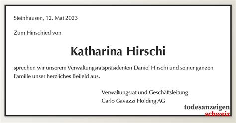 Todesanzeige Katharina Hirschi Todesanzeigenschweiz Ch