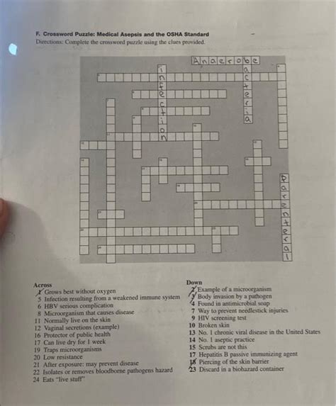 Solved F Crossword Puzzle Medical Asepsis And The Osha