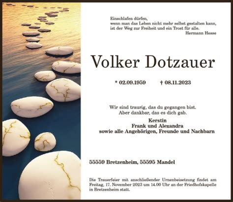 Traueranzeigen Von Volker Dotzauer Vrm Trauer De