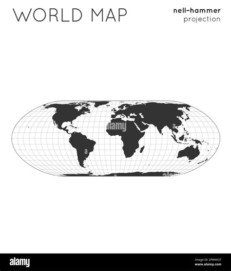 World Map Globe In Nell Hammer Projection With Graticule Lines Style