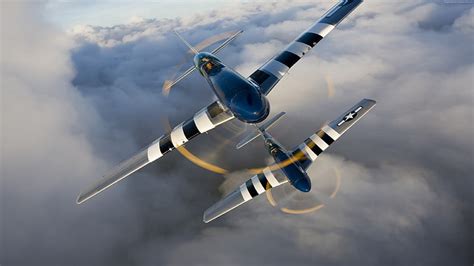 Hd Wallpaper Silver And Blue Monoplane North American P 51 Mustang