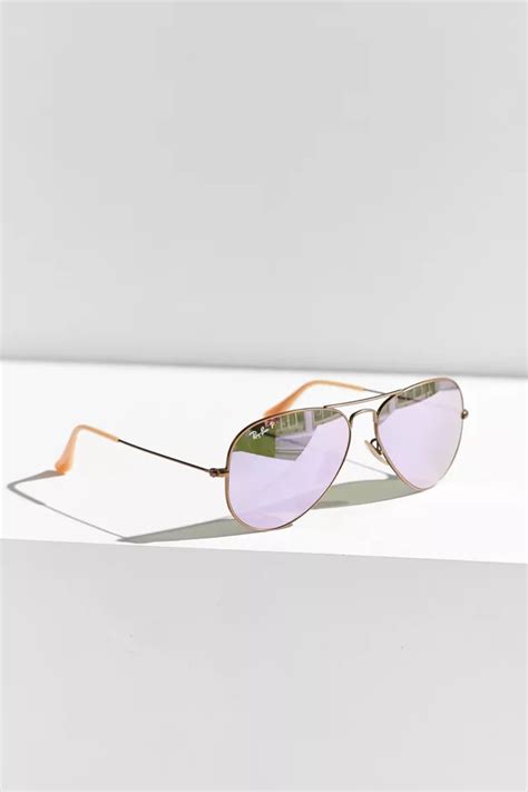 Ray Ban Aviator Sunglasses In Gold With Pink Mirror Lens