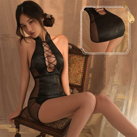 Top Women Sexy Lingerie Retro Cheongsam Hanfu Lace Suspender Dress