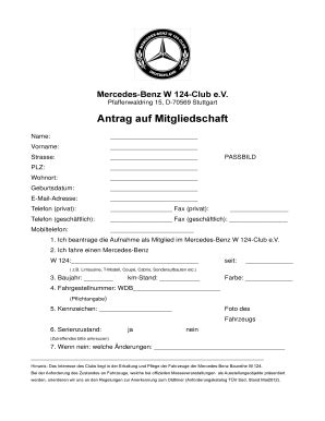 Ausf Llbar Online Mercedes Benz W Club Ev Fax Email Drucken Pdffiller