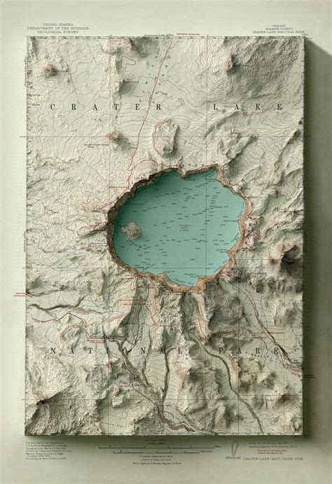 Crater Lake Oregon Map Crater Lake D Relief Map Crater Lake Vintage