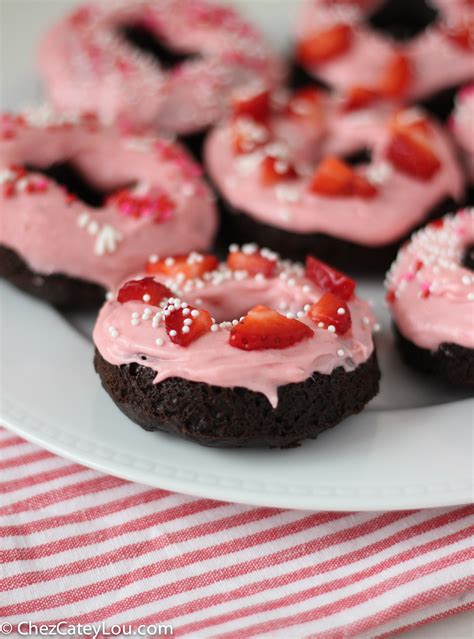 Chocolate Donuts with Strawberry Cream Cheese Icing - Chez CateyLou