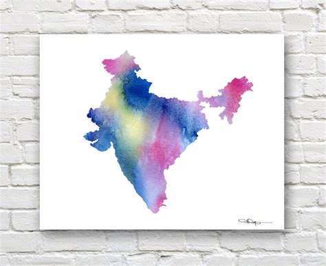 India Map Abstract Watercolor Art Print Wall Decor - Etsy