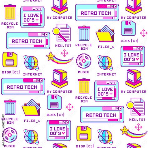 Y K Pixel Seamless Pattern Old Computer Browser In S Pixel Art Style