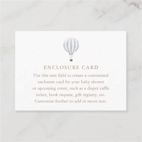 Blue Hot Air Balloon Baby Shower Enclosure Card Zazzle