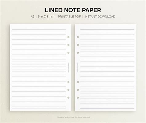 Lined Note Paper Printable A5 Lined Paper, Lined Notes, Writing Paper ...