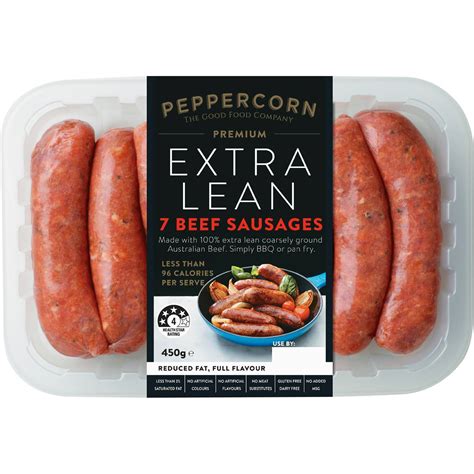 Peppercorn Beef Sausages Extra Lean 450g Woolworths