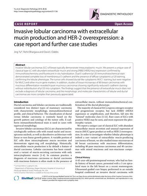 Pdf Invasive Lobular Carcinoma With Extracellular Mucin Production