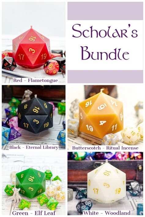 Scholars Bundle D20 Dnd Dice Candle 5 Pack Dungeons And Etsy