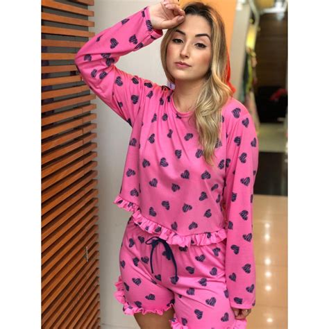 Pijama Novo Comprar Bem Avaliados Dentro De 8 1 Km - Conjunto Pijama Feminino, blusa e short estampado, NOVO MODELO Pijamas ...