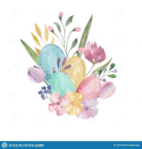 Illustration About Hand Painted Watercolor Easter Egg And Floral