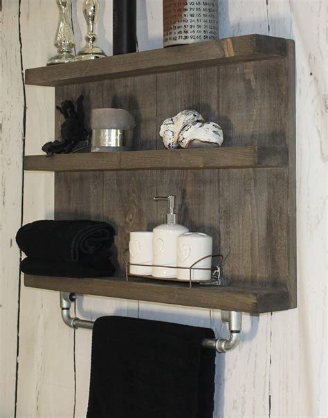 Wooden bathroom shelf - Colour: Brown - Vintage bathroom shelf for the wall including hanging ...