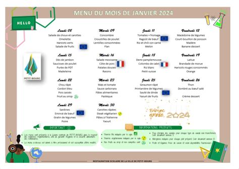 Menu De La Cantine Pour Le Mois De Janvier Bienvenue Sur Le Site