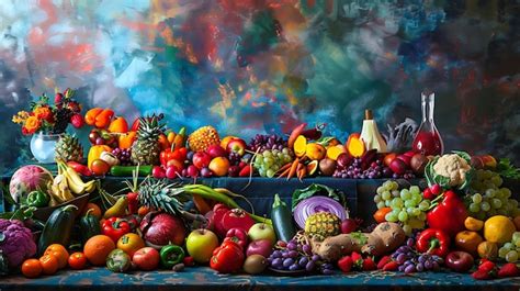 Premium Photo Colorful Vegan Feast Vibrant Stock Image Of Fresh Fruits And Vegetables On Large