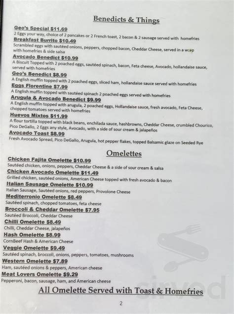 Geos Restaurant Breakfast And Lunch Menu In Cranston Rhode Island Usa