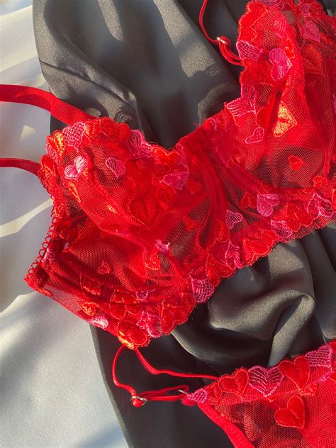 Charmi Lingerie Set Embroidered Red Bra Set Etsy