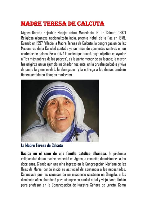 Madre Teresa De Calcuta Historia Y Legado En Pocas Palabras