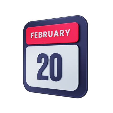 Free February Realistic Calendar Icon 3D Illustration Date February 20 ...