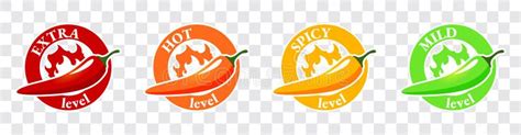 Spicy Level Hot Chili Pepper Icons Set With Flame And Rating Stock Vector Illustration Of