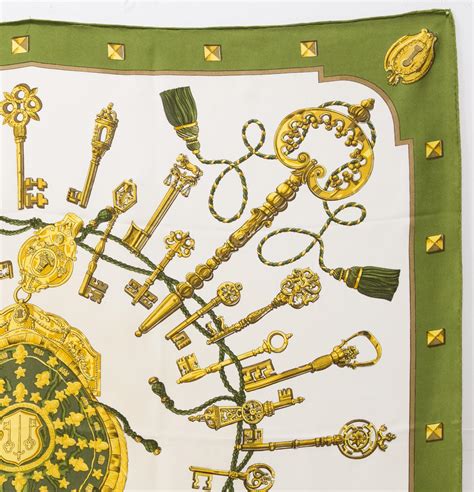 Hermes Green Les Clefs By Cathy Latham Silk Scarf For Sale At Stdibs