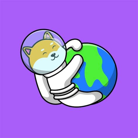 Niedlich Shiba Inu Astronaut Auf Erde Karikatur Vektor Symbol