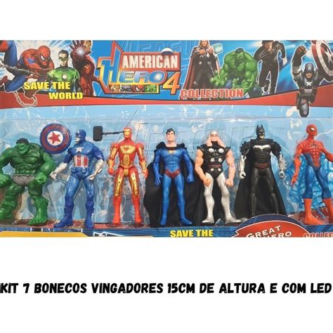 Kit 07 Bonecos Avengers Vingadores Marvel Hulk Homem Aranha Thor15cm C