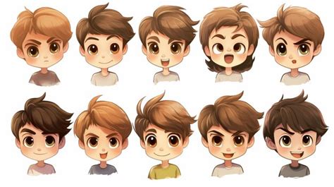 Premium Photo | Cartoon boys face expressions with different facial ...