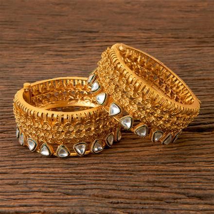 Buy Antique South Indian Bangles With Matte Gold Plating 203019