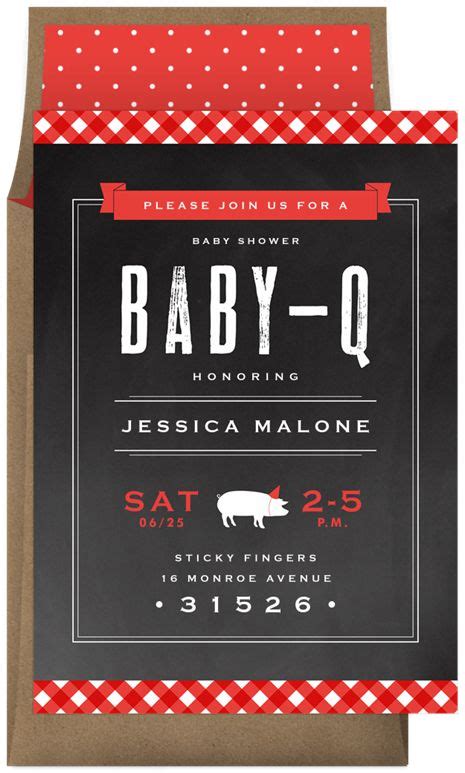 Gingham Baby Q Invitations In Red Greenvelope Baby Q