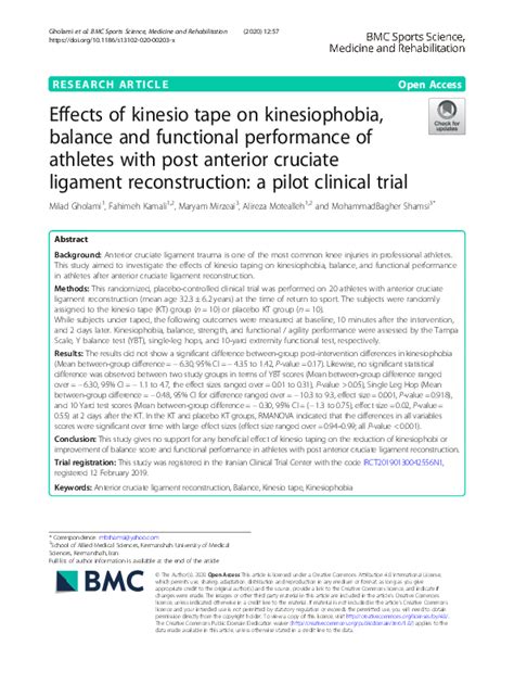 Pdf Effects Of Kinesio Tape On Kinesiophobia Balance And Functional