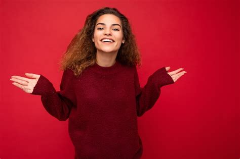 Premium Photo Photo Of Young Positive Happy Beautiful Brunette Curly