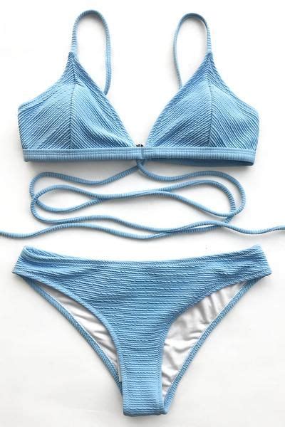 Cupshe Ocean Blue Solid Bikini Set Cute Bathing Suits Swimsuits