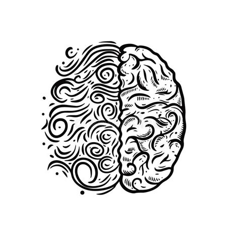 Brain Left and Right Human Concept. Hand Drawn Black Color Vector ...