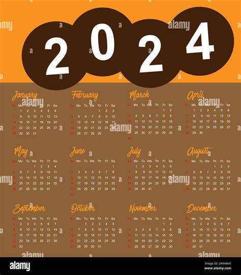 Calendario 2024 Vettore Modello Semplice Design Minimale