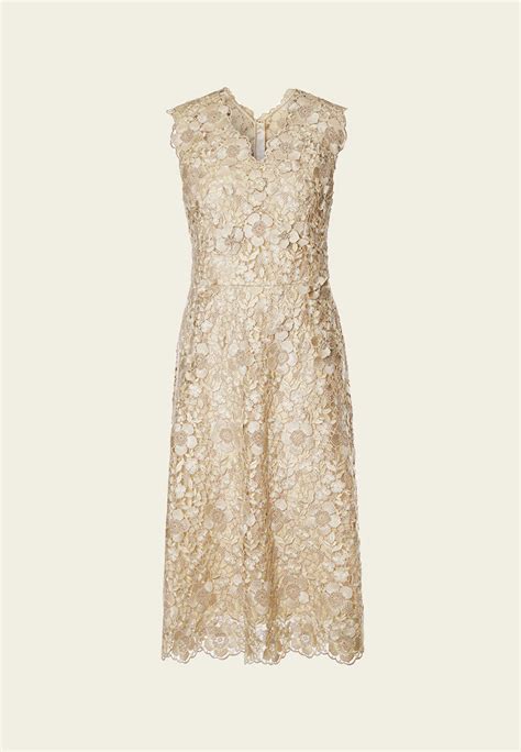 Beige V Neck Lace Sleeveless Dress Moiselle