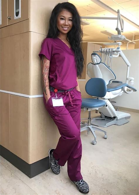 This fabulous dental student makes our EON wine scrubs look absolutely ...