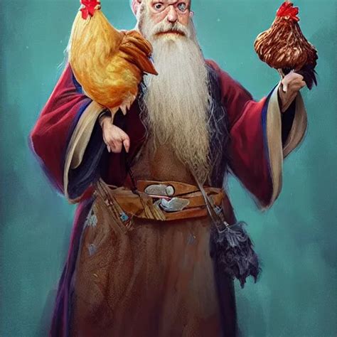 A Portrait Of A Wizard With His Pet Chicken By Johan Stable Diffusion