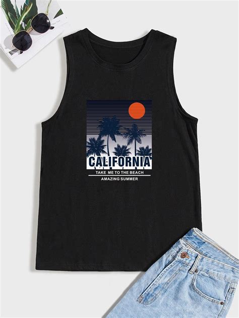 Manfinity RSRT Men Slogan Tropical Print Tank Top SHEIN USA