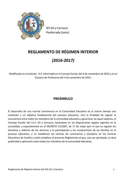 Pdf Reglamento De R Gimen Interior Iesgilycarrasco Centros