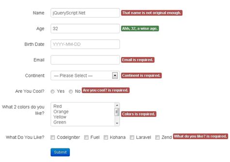 JQuery Form Validation Plugins JQuery Script