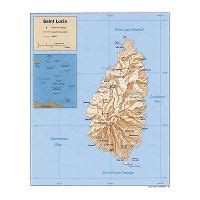 Large Detailed Physical Map Of Saint Lucia With Roads And Cities